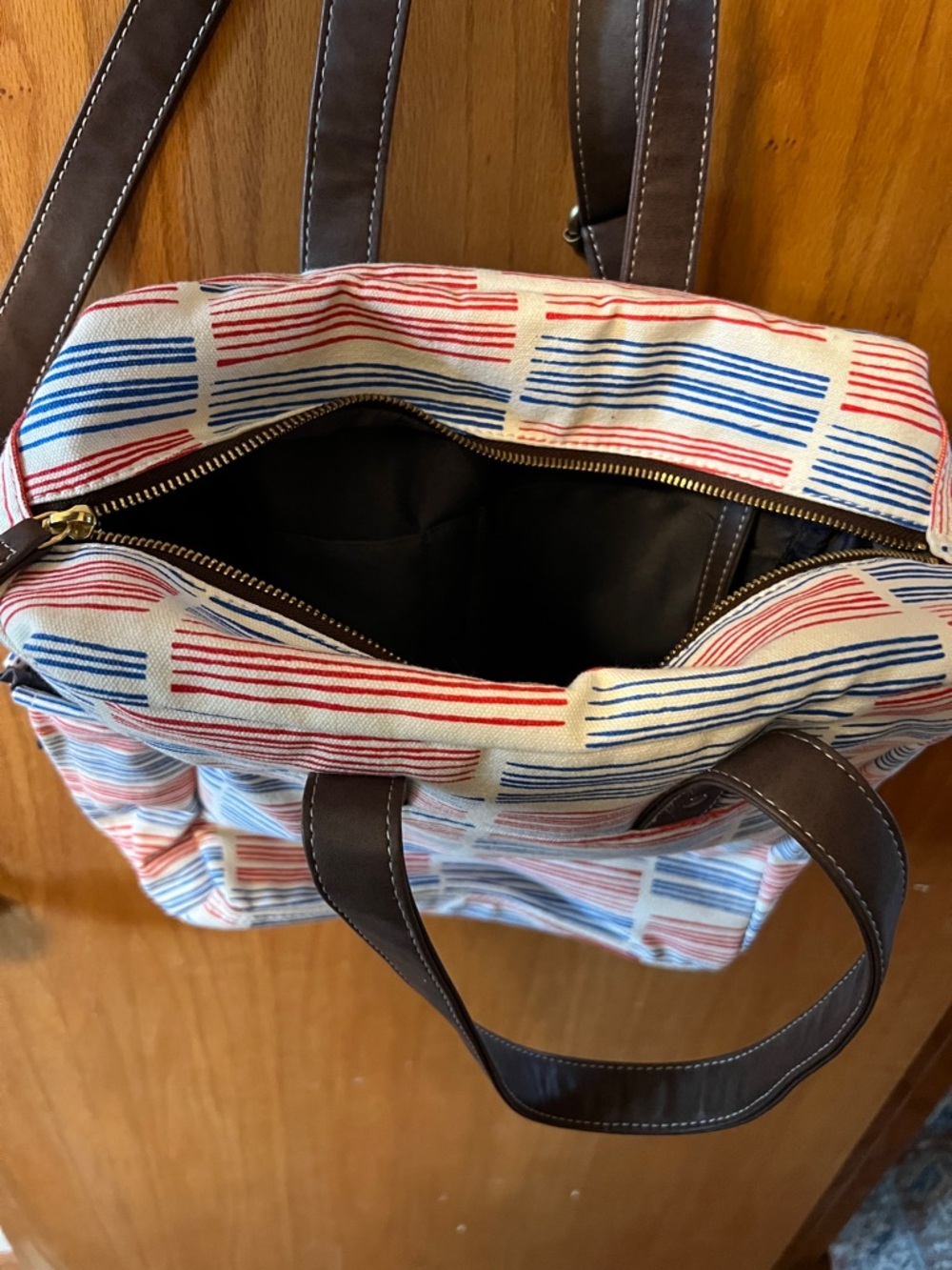 Maika Striped Commuter Canvas Tote NWT - Red, Blue & Cream - Picture 2 of 3